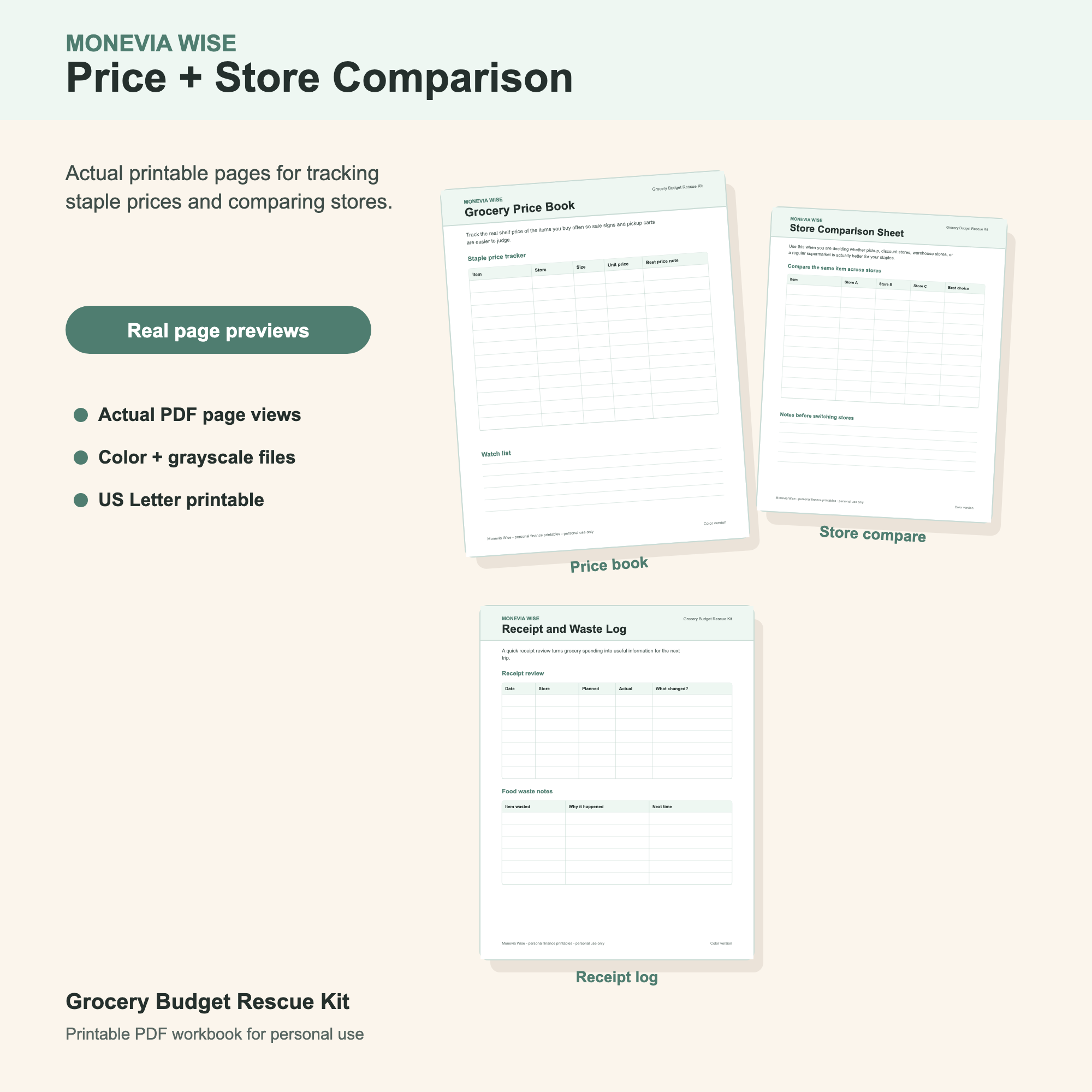 Preview of grocery price book and store comparison printable pages