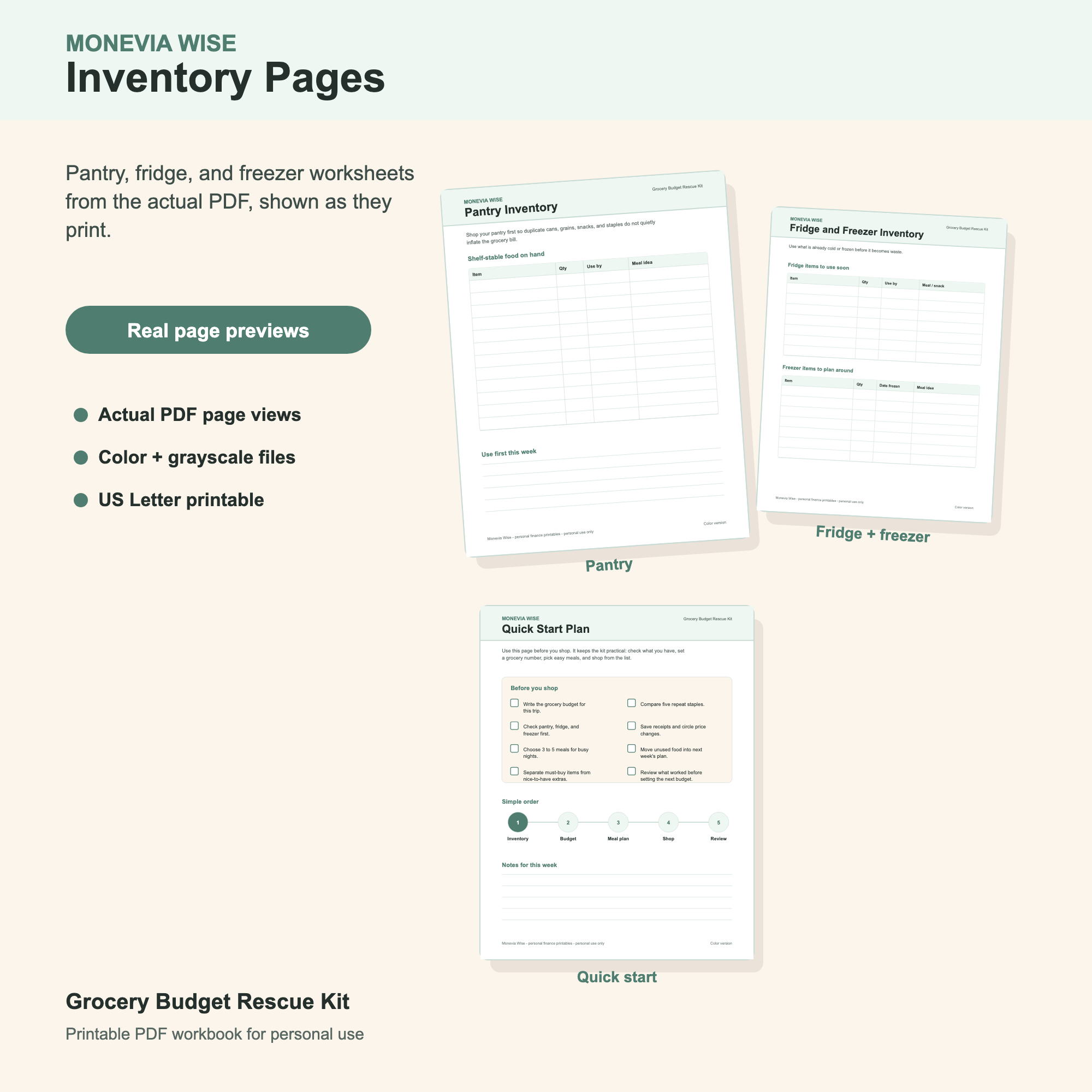 Preview of pantry inventory and grocery kit printable pages