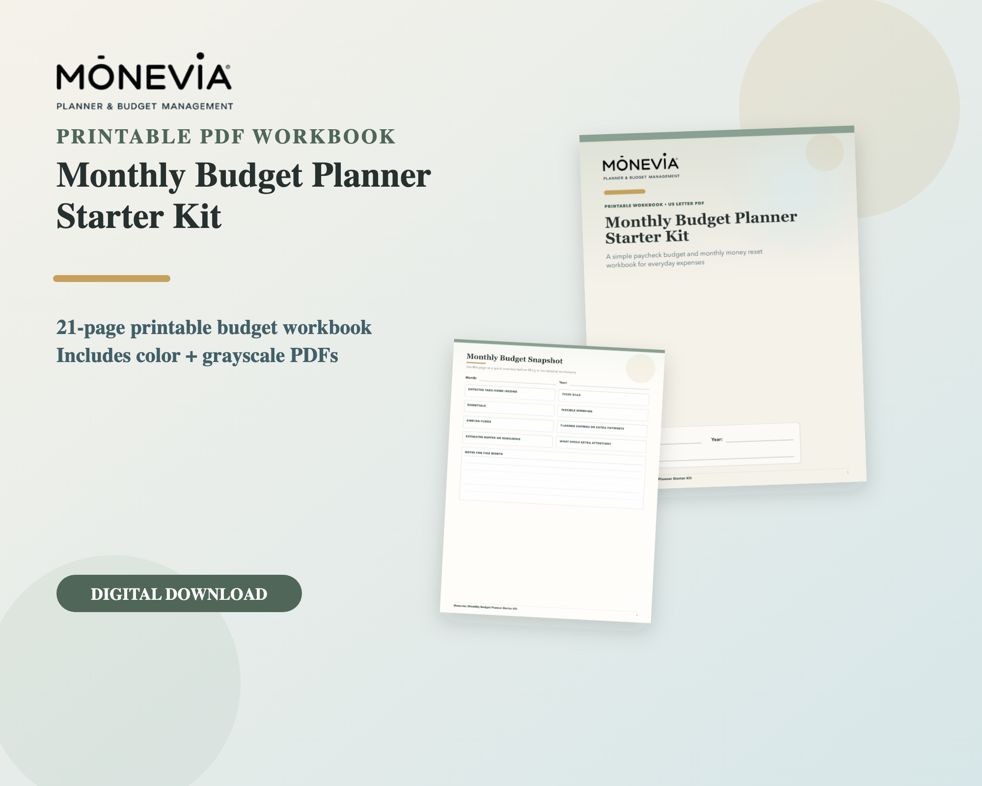 Monthly Budget Planner Starter Kit printable workbook preview