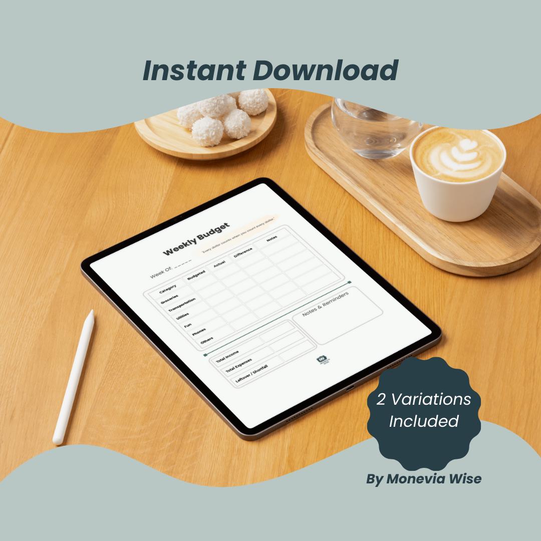 Weekly Budget-Template, Pastel-Monochrome Versions, Printable-Digital Budget-Sheet, Expenses-Tracker, Incomes Tracker, Spending-logging