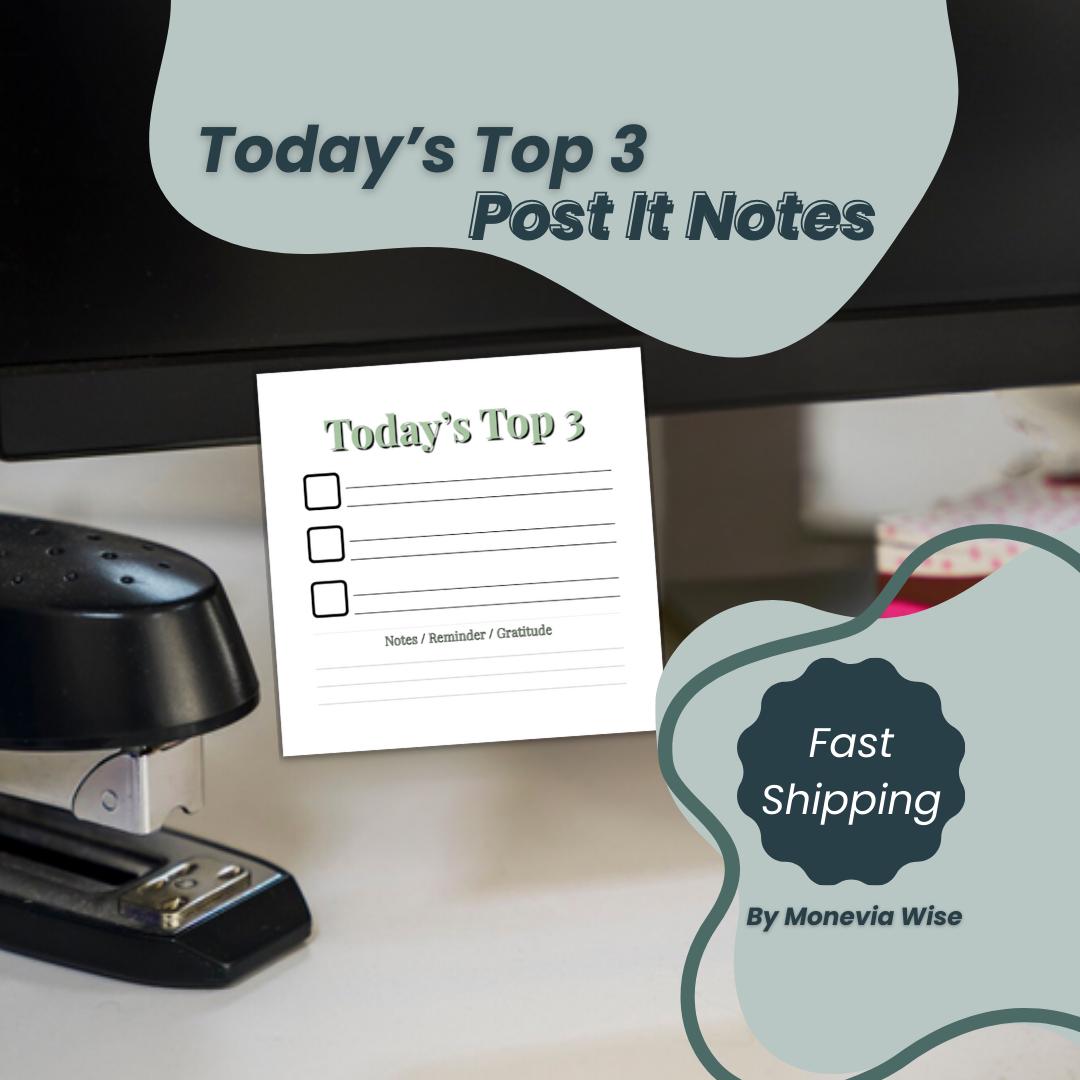 Sticky Note Pad, Top 3 Daily To-Do List Task Organizer, Office Planner Supplies