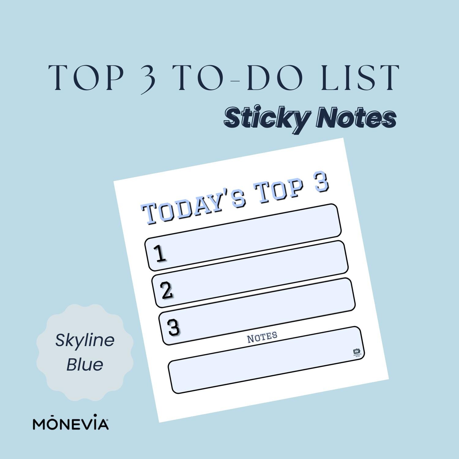 Top 3 Daily To-Do List Sticky Note Pad - 3x3 Office Planner